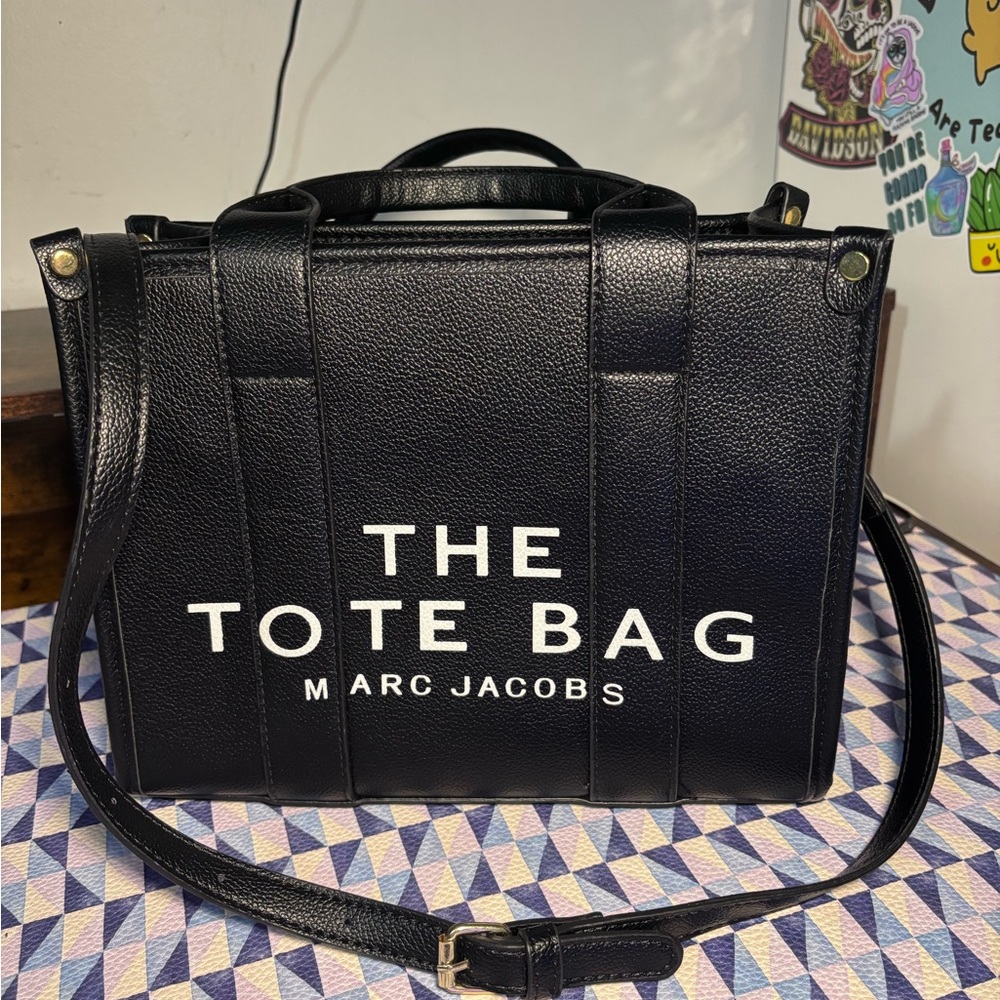 Marc Jacobs The Tote Bag Black with White Logo Crossbody